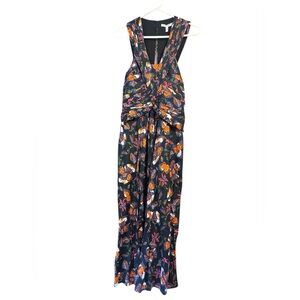 Derek Lam 10 Crosby Twist Front Maxi Dress Black Multicolor Floral Print Size 6